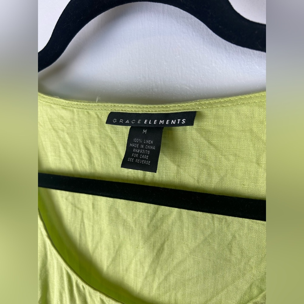 Grace Elements Linen Midi Dress Size Medium Bright Lime Green High Low Lagenlook - Picture 3 of 5